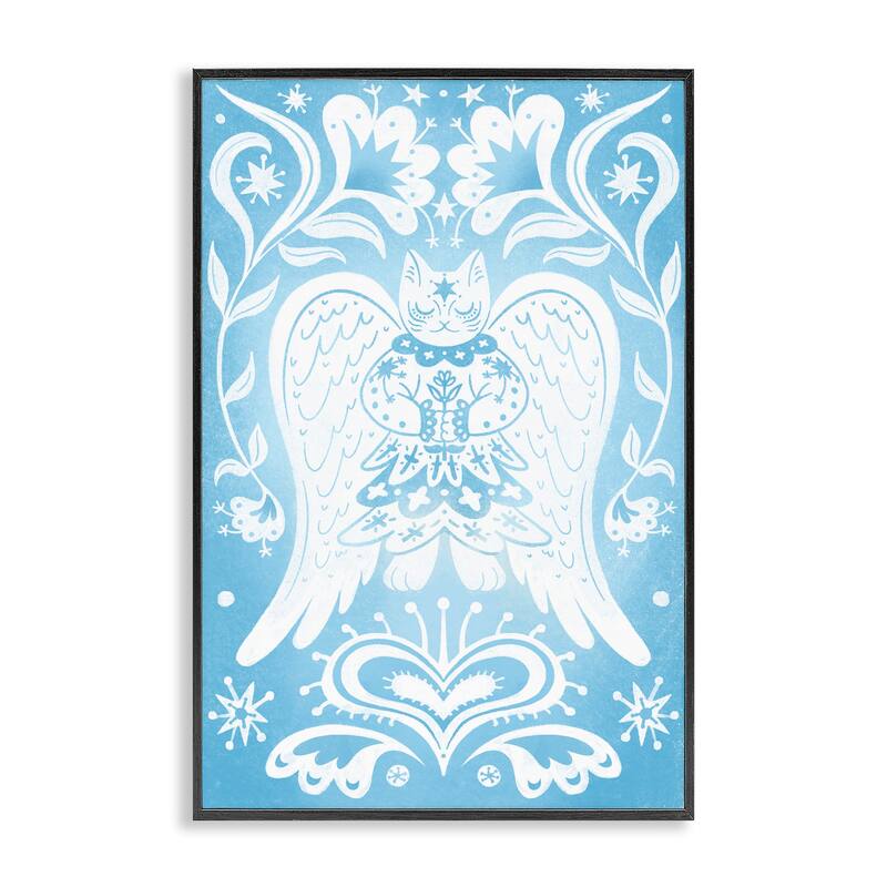 Stupell Symmetrical Patterned Angel Cat Framed Giclee Art Design By Hannah Moren - 16 x 24 - Black