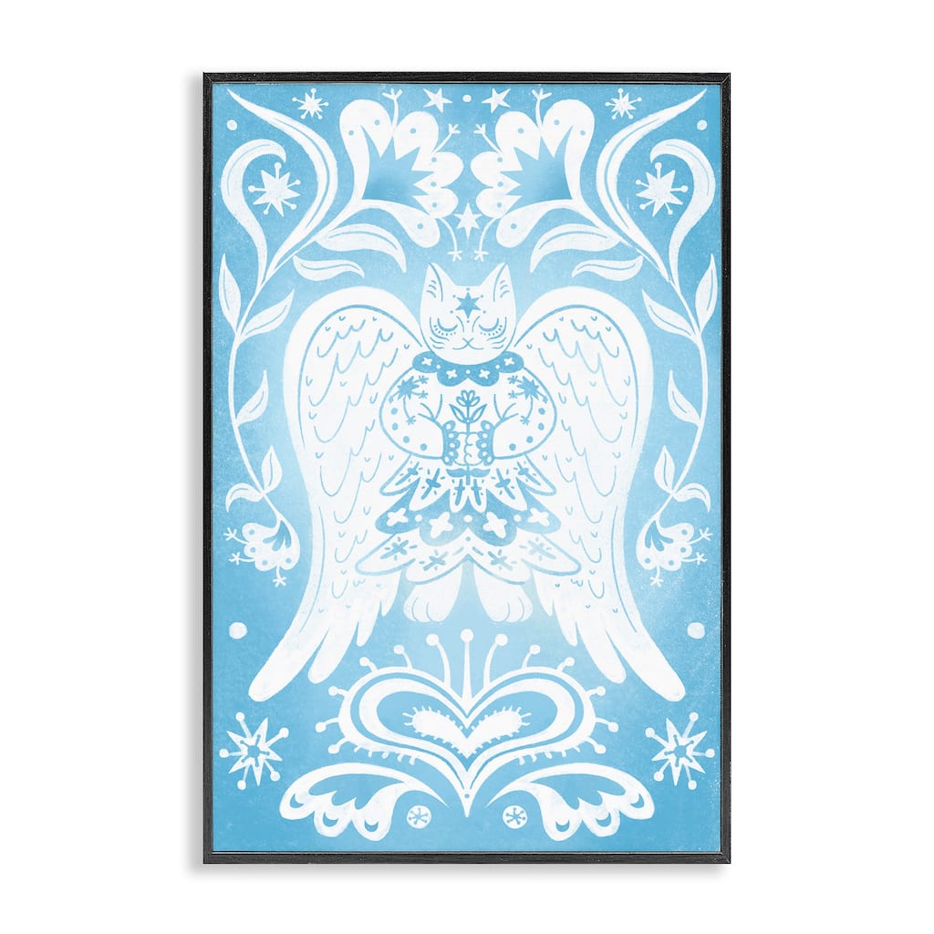 Stupell Symmetrical Patterned Angel Cat Framed Giclee Art Design By Hannah Moren