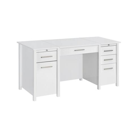 4 Drawers Wood Desk in High Gloss White Finish