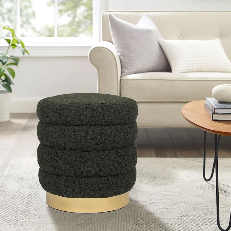 Adeco Round Velvet Ottoman Upholstered Foot Stool