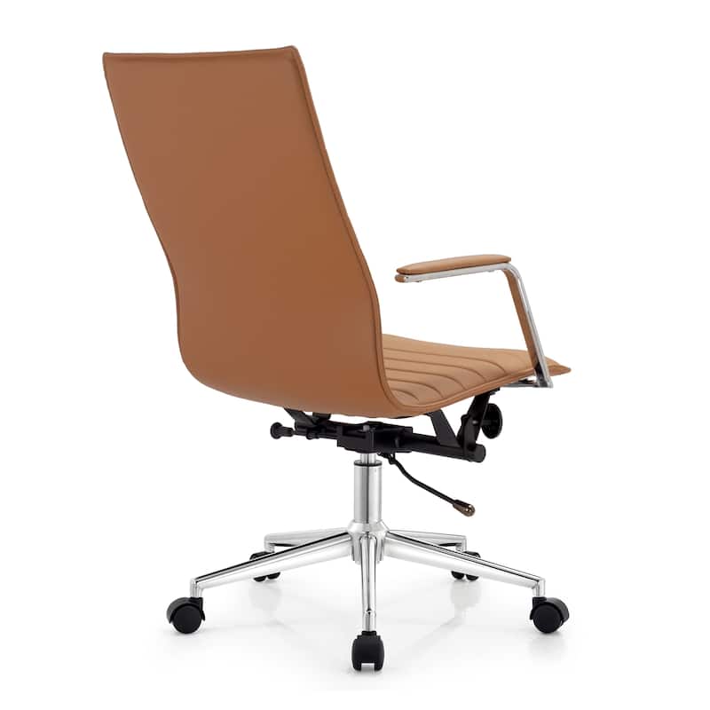 Modern High Back Office Chair Ribbed PU Leather Tilt Adjustable Conference Room Task Work Computer