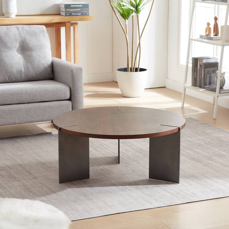 Round Coffee Table Wood Surface And Metel Feet