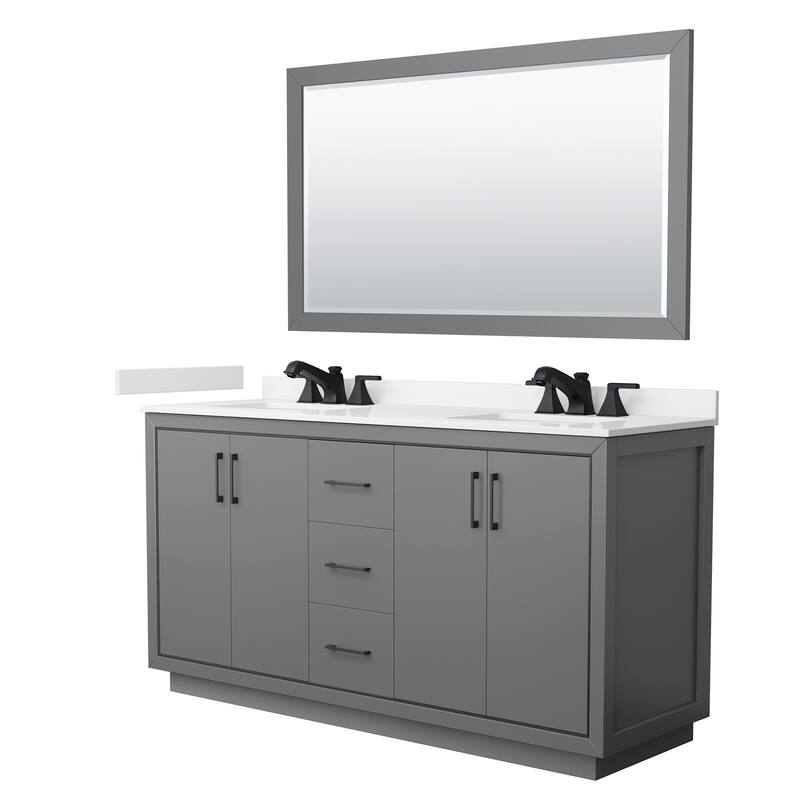 Wyndham Collection WCF111166D-QTZ-US3M58 Icon 66" Free Standing Double - Dark Gray / White Quartz Top / Matte Black