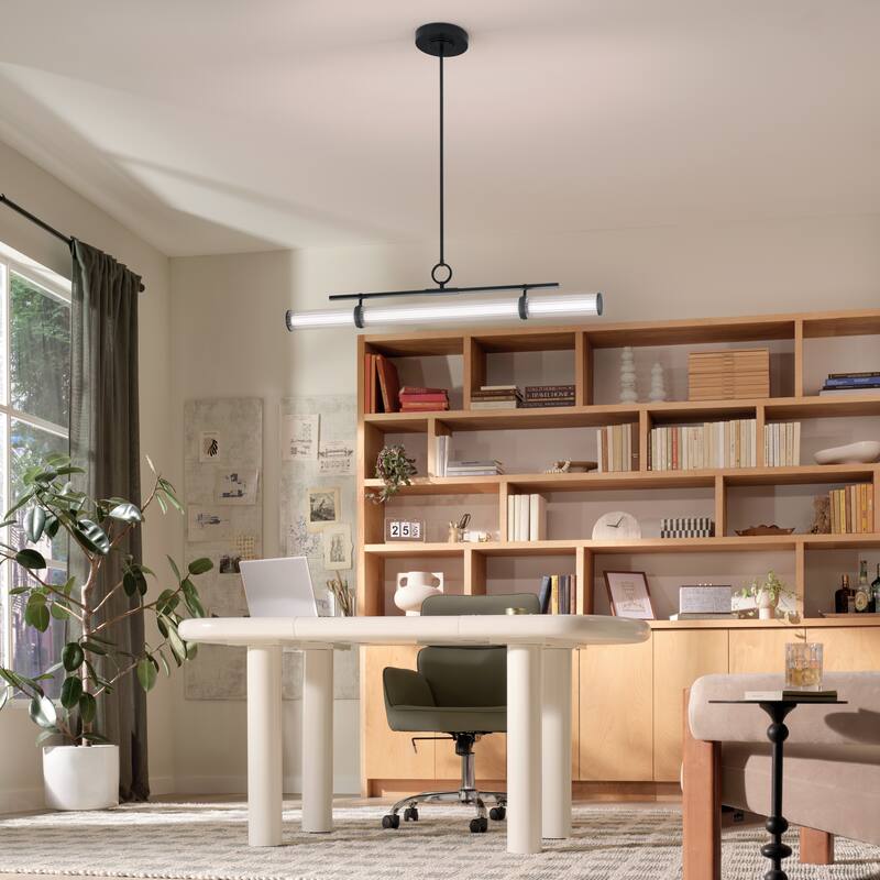 Riven 48.25 Inch LED 1 Light Linear Chandelier with Clear Fluted Glass in Black