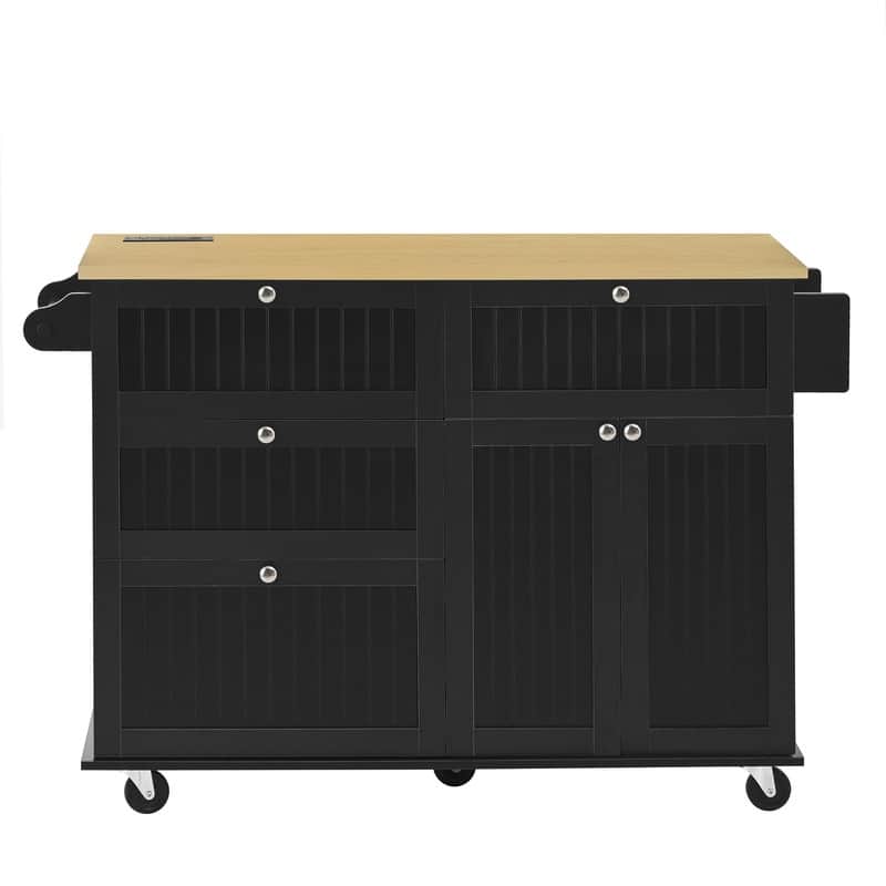 50.3" Farmhouse Kitchen Island with Drop Leaf Tabletop and 2 Dining Stools, Kitchen Cart Set with Storage and Power Outlet