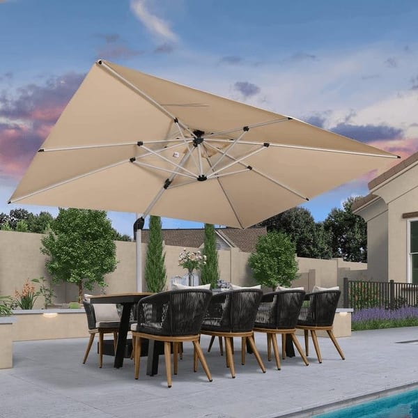 biggest size patio umbrella ACEGOSES 11-ft Aluminum Red Slide-tilt Cantilever Patio Umbrella with Lights with Base one_size