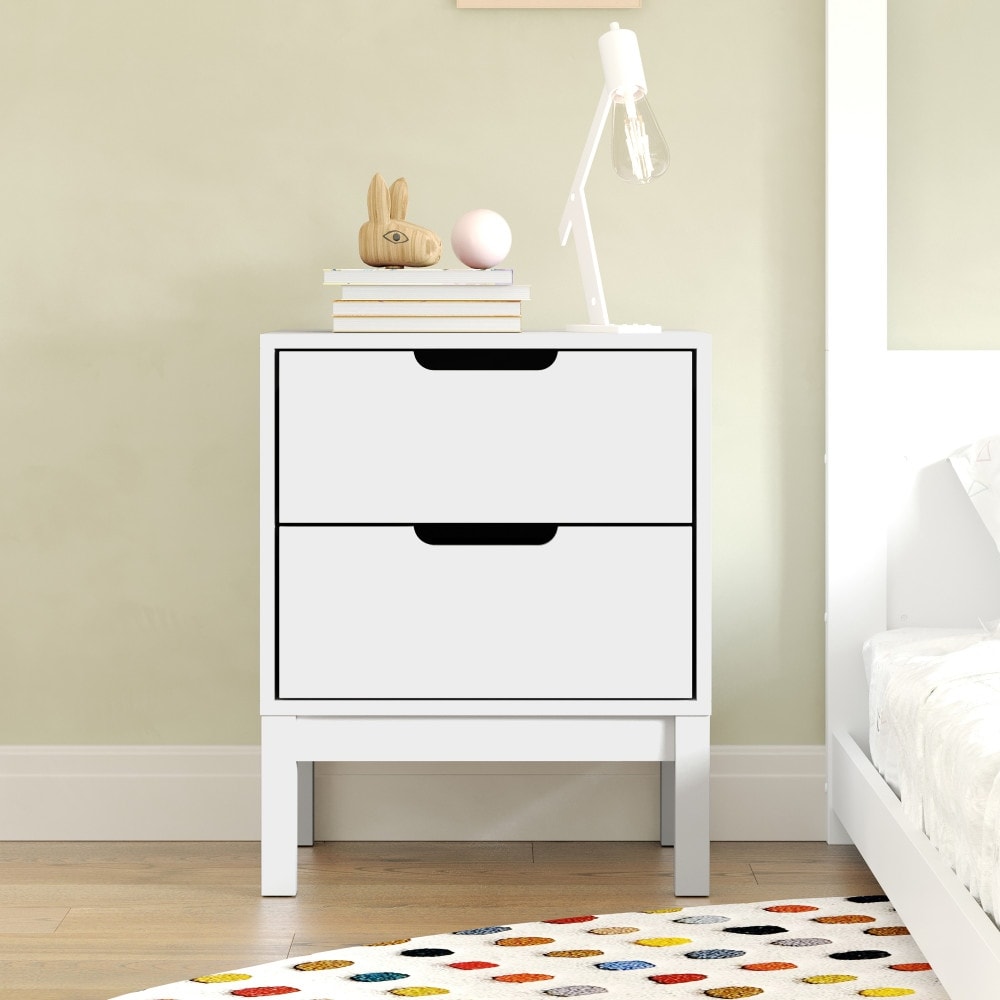 Wooden Night Stand for Kids Bedroom with 2 Storage Drawers