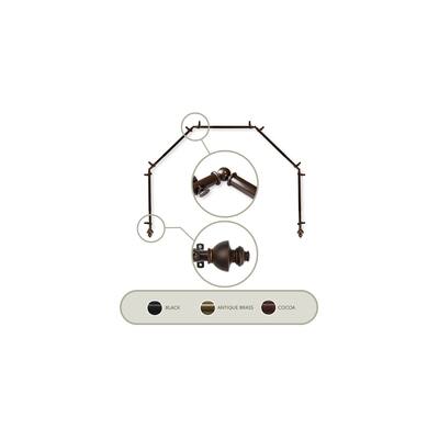 Rustic Bay Window Curtain Rod - 5-Sided Corner Rod with Finials & Hardware - Cocoa Finish - M