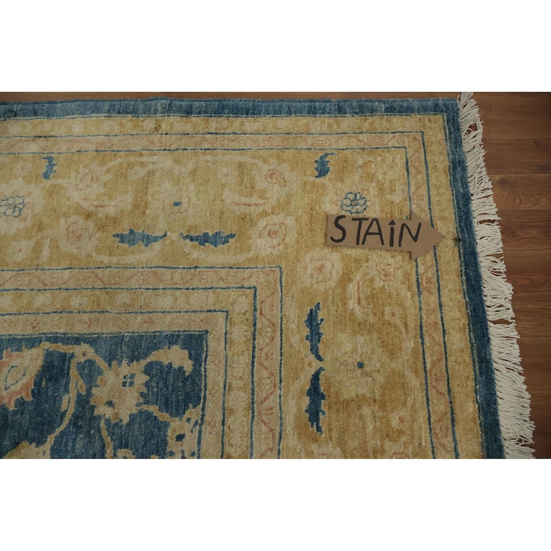 Hand Knotted Oriental 100% Wool Carpet Transitional Floral Navy Blue & Blues Oushak Area Rug - 9' 11'' X 8' 2''