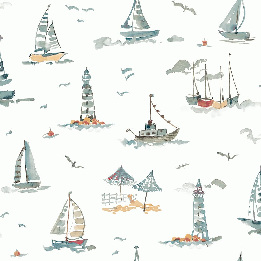 NuWallpaper Set Sail Blue Green Peel and Stick Wallpaper - N/A