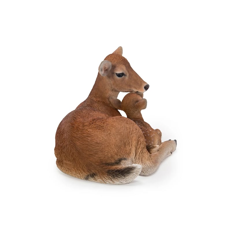 Cuddling Mother and Baby Deer Outdoor Garden Statue - 15.75" - Brown