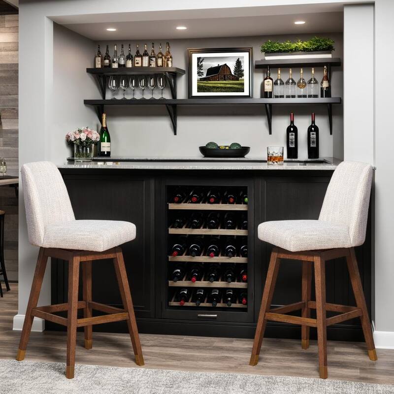 Amalie Upholstered Bar Stool, Swivel Counter Chair with Solid Wood Frame