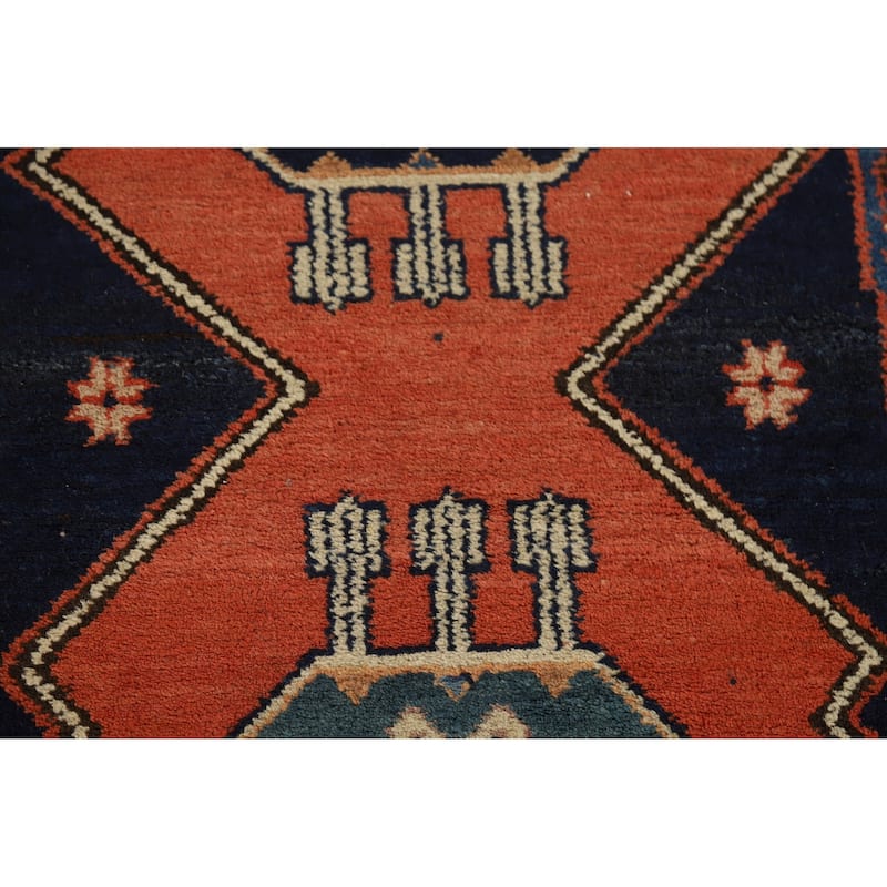 Orange Geometric Bakhtiari Vintage Persian Wool Carpet - 3'0" x 12'1"