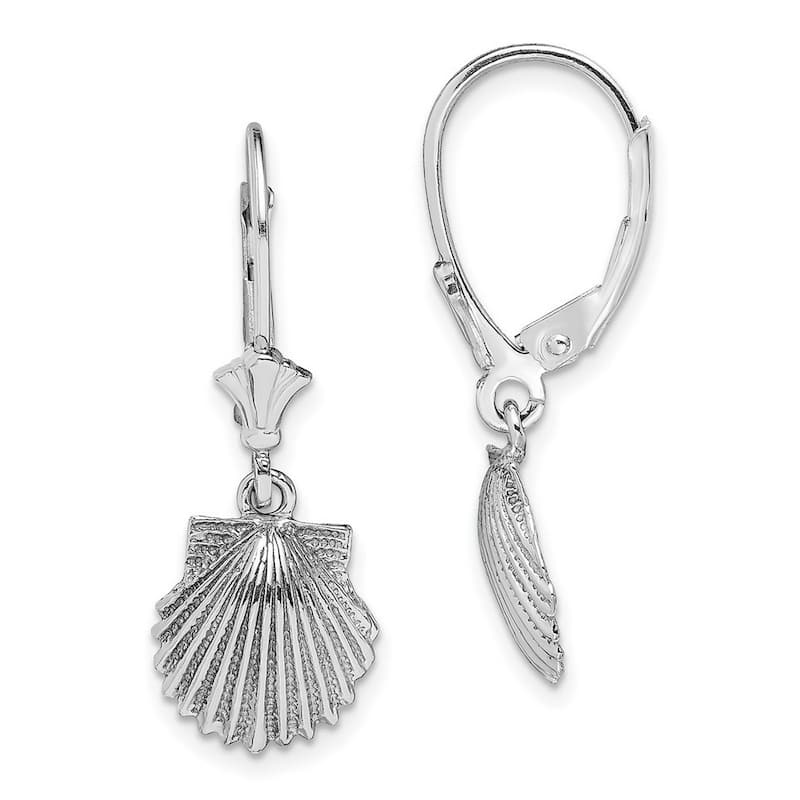 Curata 14k White Gold Scallop Shell Leverback Earrings - 11.4x10mm