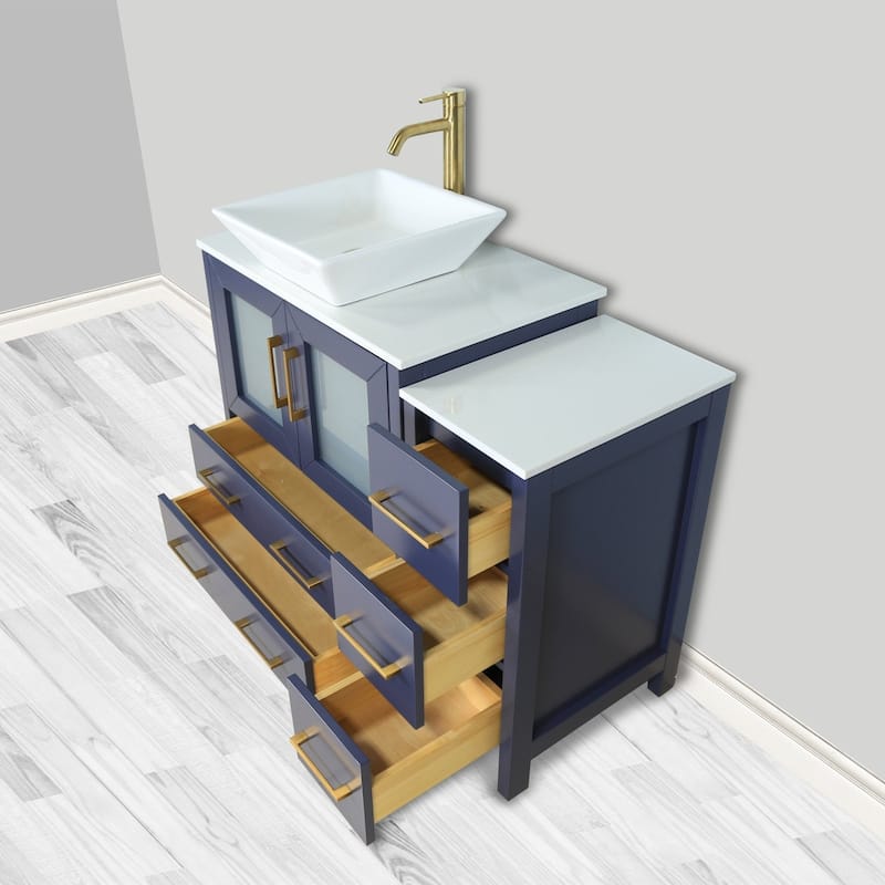 Vanity Art 42" Single Sink Bathroom Vanity Set with Engineered Marble Top and Free Mirror - 42 x 18.5 x 36 Inches