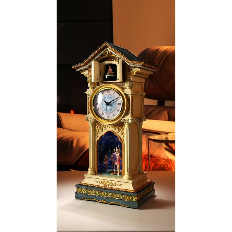 Ballerina Musical Clock Christmas Tabletop Decoration 15.5" Gold Green