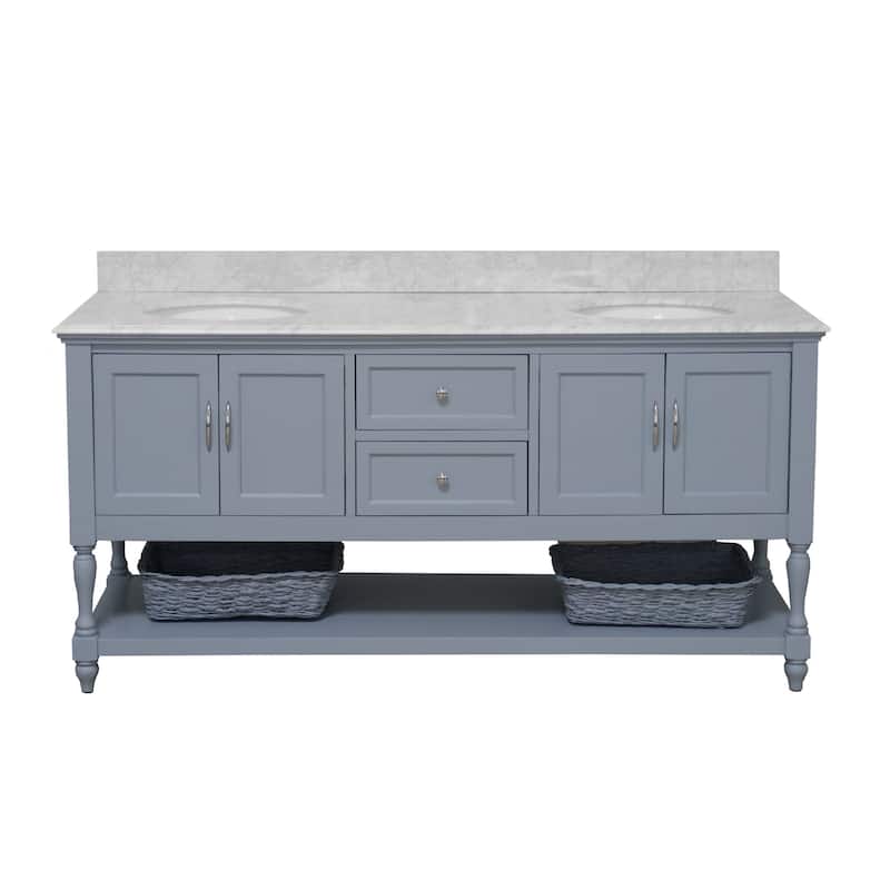 KitchenBathCollection Beverly 72" Double Bathroom Vanity with Carrara Marble Top