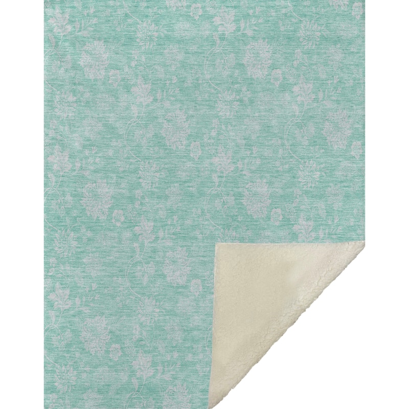 Premium Machine Washable Traditional Floral Sherpa Throw Blanket