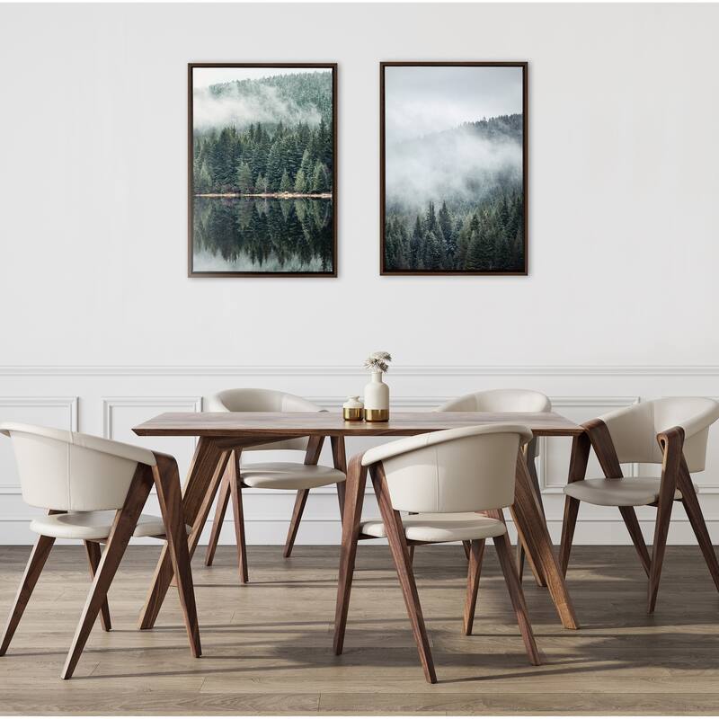 Kate and Laurel Sylvie Evergreens In Fog Framed Canvas by Emiko and Mark Franzen of F2Images