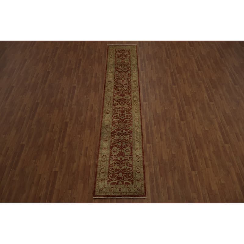 Hand Knotted Oriental 100% Wool Carpet Traditional Floral Oranges & Rust Ziegler Runner Rug - 13' 2'' X 2' 6''