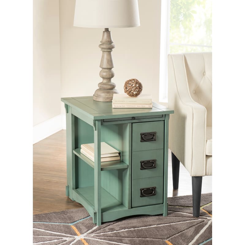 Linon Derek Side Table with Storage Grey - Teal