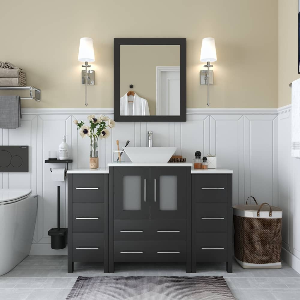 Vanity Art 48" Single Sink Bathroom Vanity Set with Engineered Marble Top and Free Mirror - 48 W X 18.5 D X 31.1 H