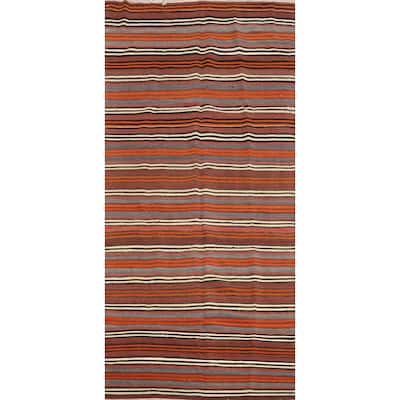 Hand Woven Oriental 100% Wool Carpet Southwestern Geometric Multi-Colored Kilim Area Rug - 10' 11'' X 4' 7''