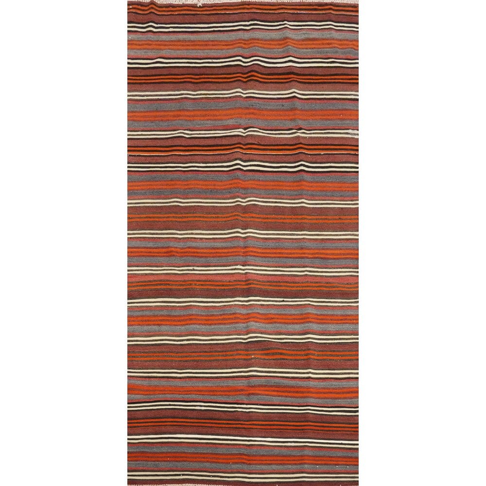 Hand Woven Oriental 100% Wool Carpet Southwestern Geometric Multi-Colored Kilim Area Rug - 10' 11'' X 4' 7''