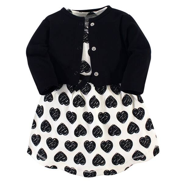 slide 1 of 1, Touched by Nature Baby and Baby Girl Organic Cotton Dress and Cardigan 2pc Set, Heart 3-6 Months - Heart