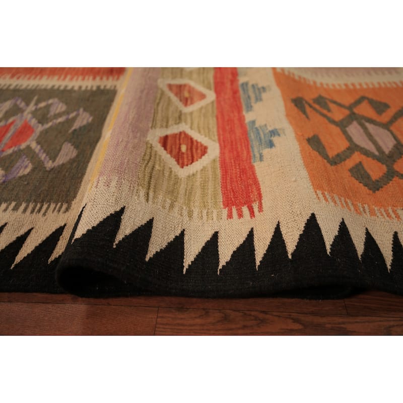Reversible Geometric Multi-Color Kilim Area Rug Hand-Woven Wool Carpet - 7'11" x 11'2"