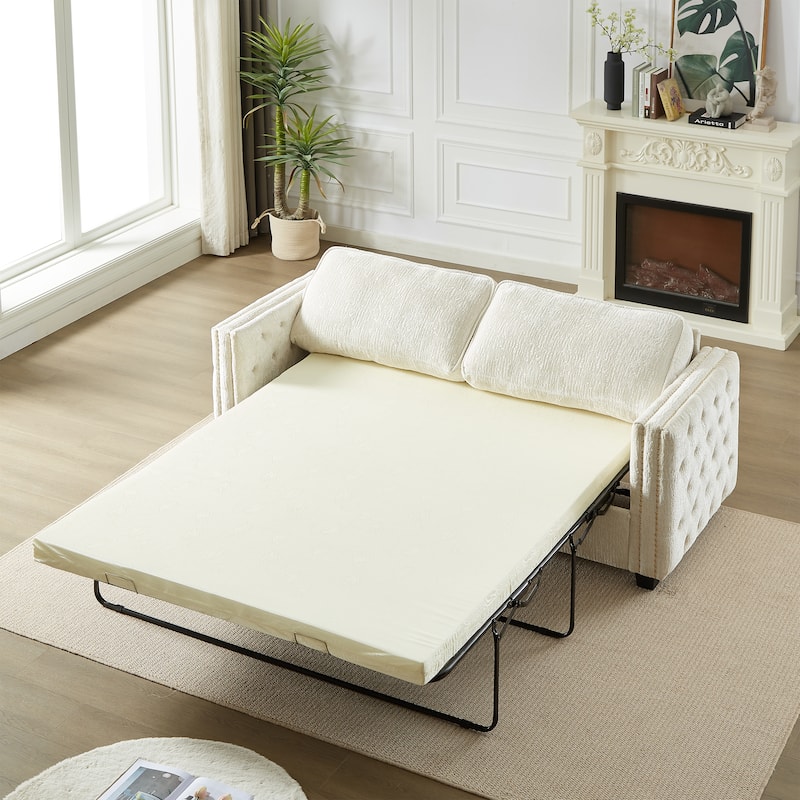 3-Seater Convertible Sleeper Sofa with Memory Foam - Chenille Fabric Couch for Living Rooms - Beige