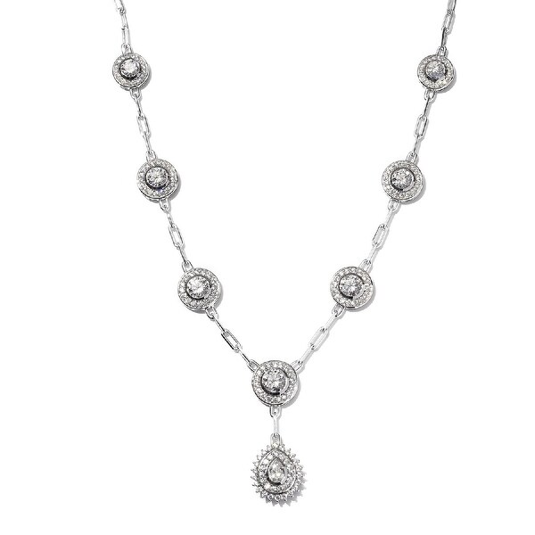 Solid 925 Sterling Silver 9-Station Round Cut Cubic Zirconia 18in Necklace Solid 925 Sterling Silver 9-Station Round Cut Cubic Zirconia 18in Necklace