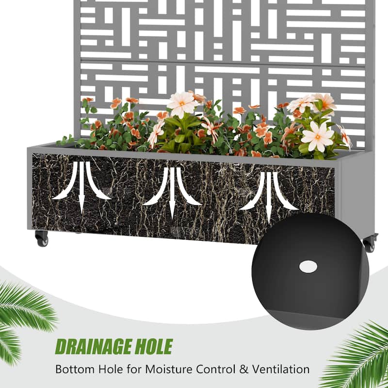 Metal Movable Planter Box with Trellis Privacy Screen Lockable Wheels