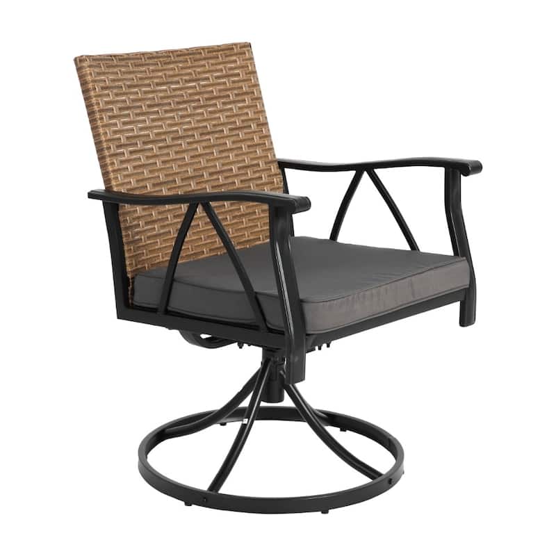 Outdoor Wicker Furniture Set with 2 Cushions Swivel Rocker Chairs