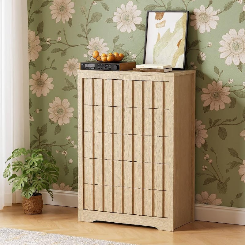 5 Drawers Fluted Dresser, with Handleless - Wood