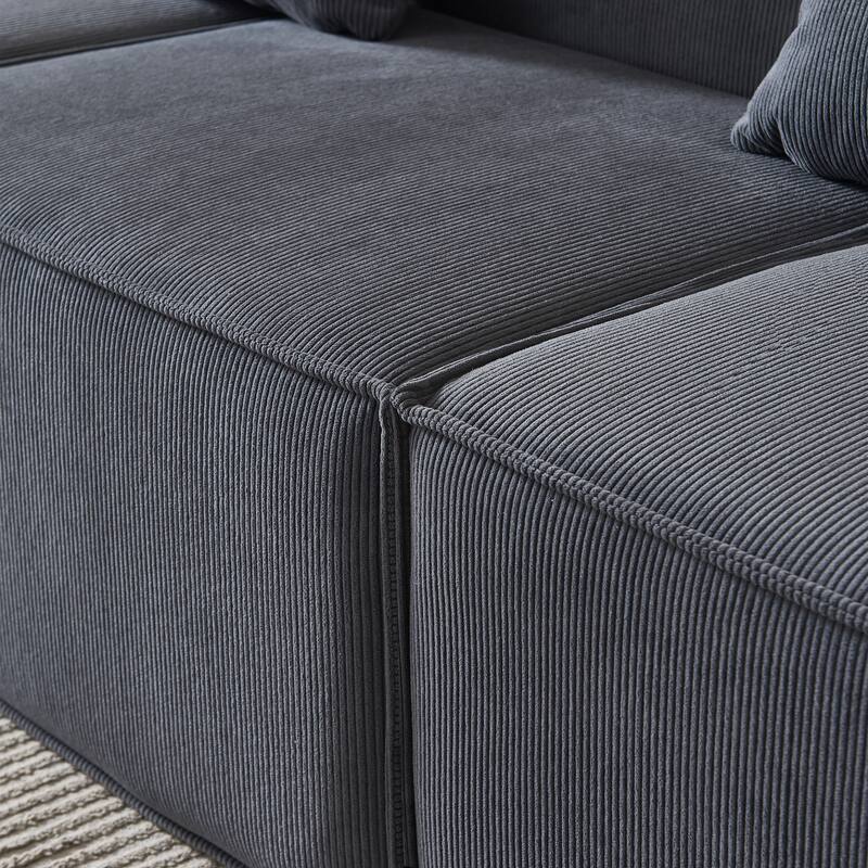 109" Corduroy Modular L-Shaped Sectional Sofa with Reversible Ottoman Included, Deep Seat Cushions