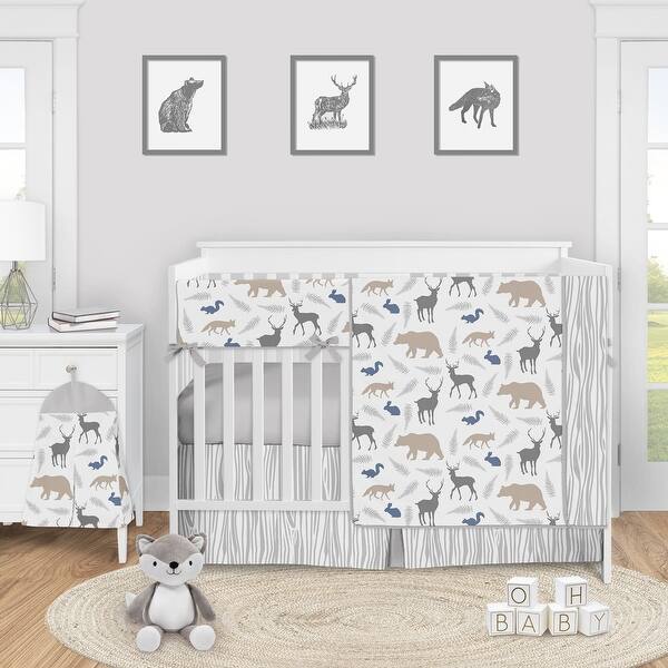Woodland Animals Collection Boy Or Girl 5 Piece Nursery Crib Bedding Set Blue Grey Tan Forest Bear Deer Fox Overstock 31785135