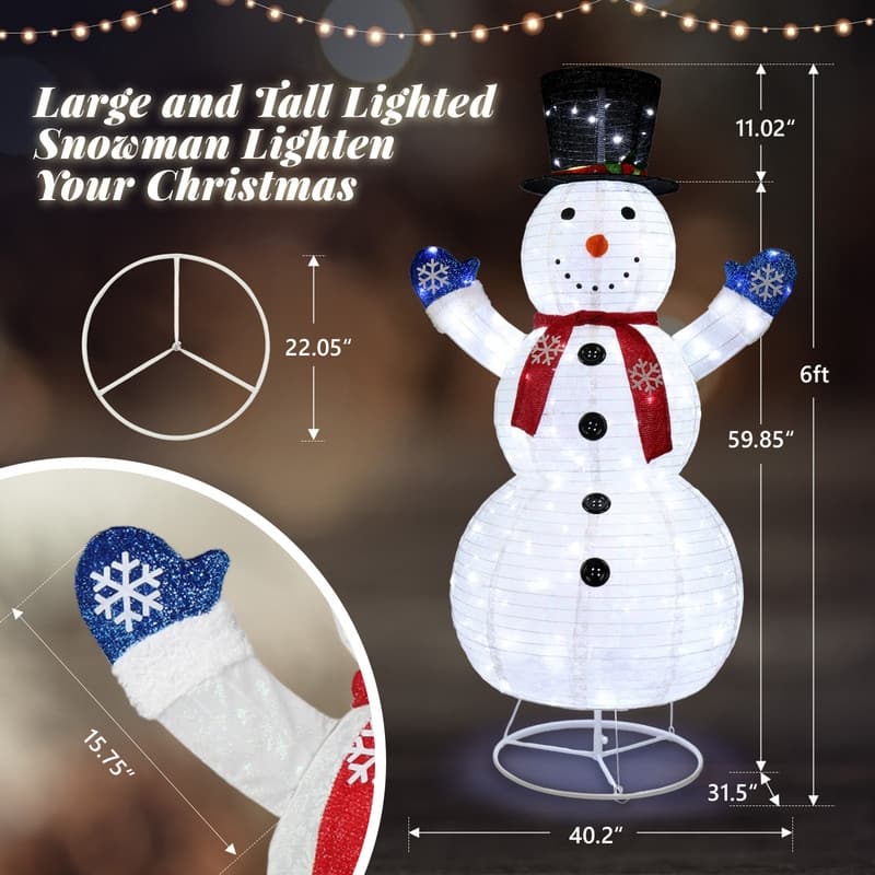 Lighted Pop-Up Snowman with 200 LED Lights - White