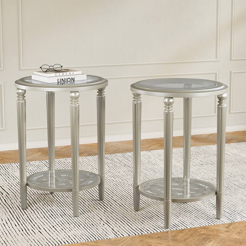 SUNBURY Solid Wood Tempered Glass Side Table with Storage Shelf