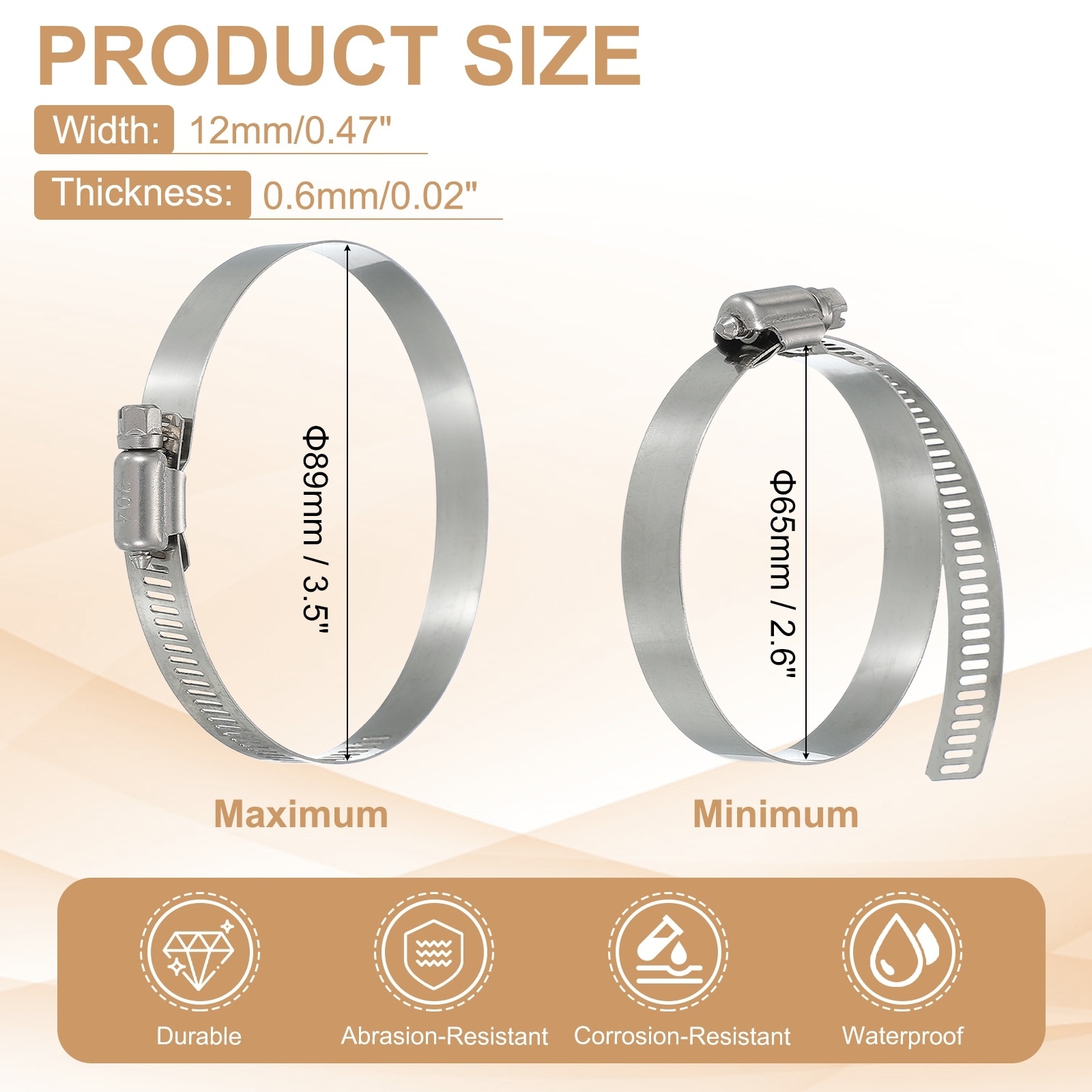 Hose Clamps, Stainless Steel Adjustable Worm Gear Hose Clamp for Plumbing Automotive Hose Fuel Line Pipe Clamps - Silver