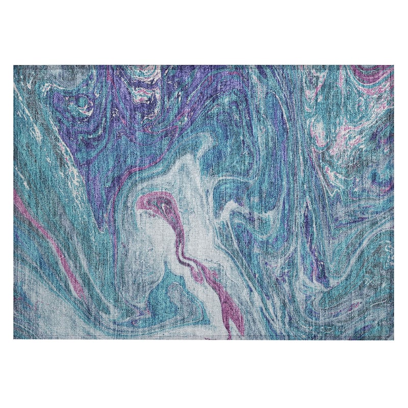 Machine Washable Indoor/ Outdoor Abstract Brushstroke Chantille Rug