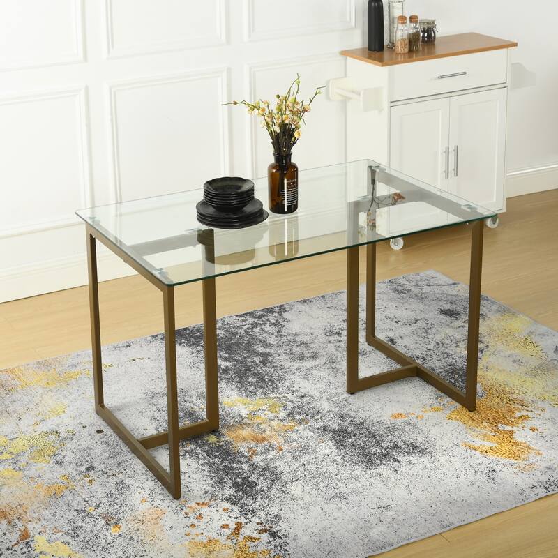 47 in.Tempered Glass Top Gold Base Elegant Dining Table