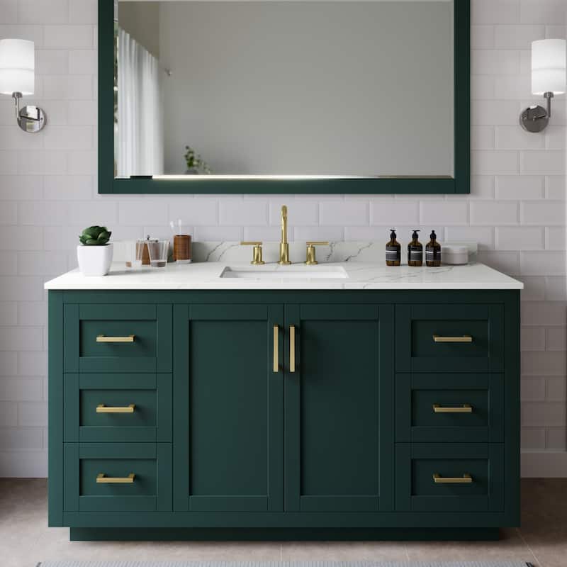 Wyndham Collection WCF292960S-QTZ-US3MXX Miranda 60" Free Standing - Green / Giotto Quartz Top / Brushed Gold Hardware