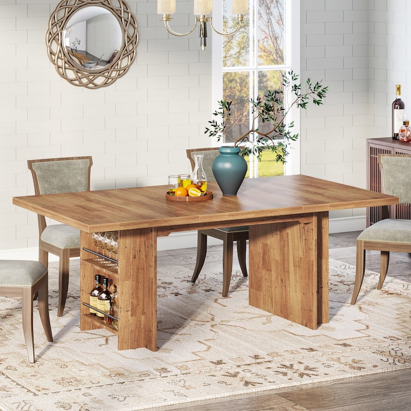 6-8 Rectangular Dining Table with Storage, 63-Inch Kitchen Table, Vintage Finish