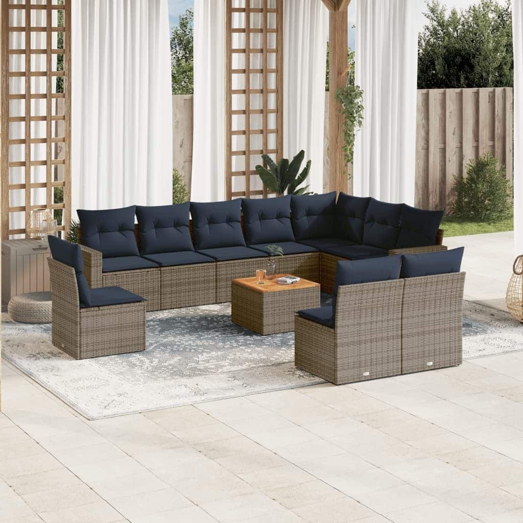 vidaXL Patio Sofa Set with Cushions Outdoor Furniture 11 Piece Poly Rattan - 25.8x 24.4x 27.2