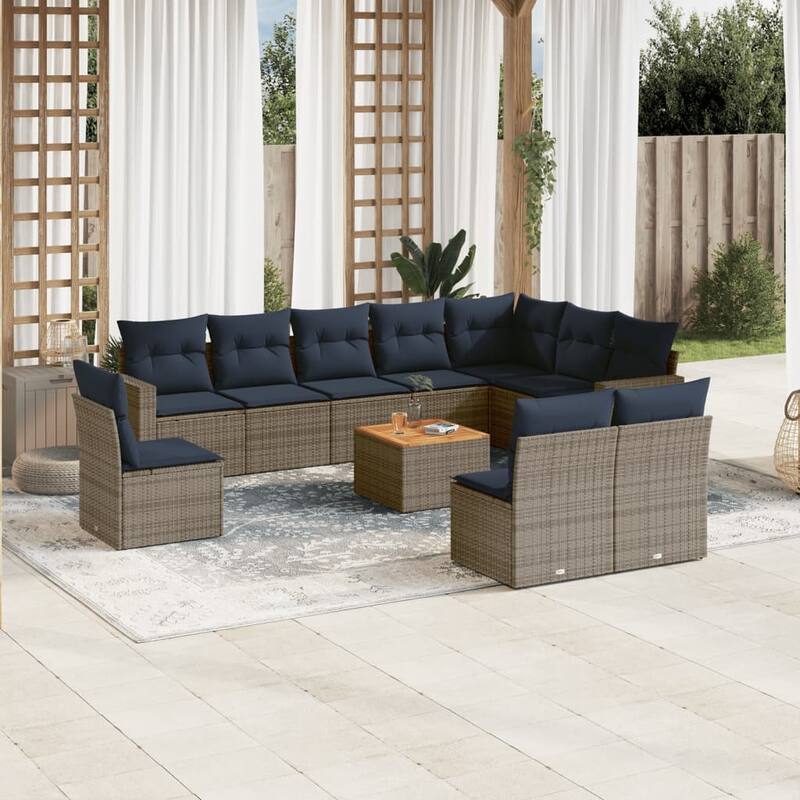 vidaXL Patio Sofa Set with Cushions Outdoor Furniture 11 Piece Poly Rattan - 25.8x 24.4x 27.2 - Grey