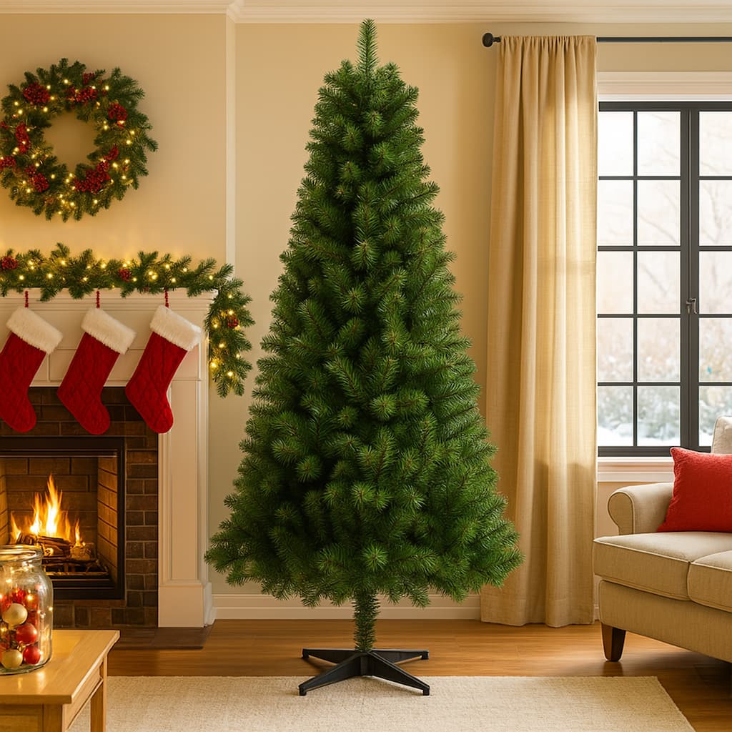 6FT Hinged Unlit Artificial Christmas Tree 582 Tips Full PVC Branches Green Plastic Stand Indoor