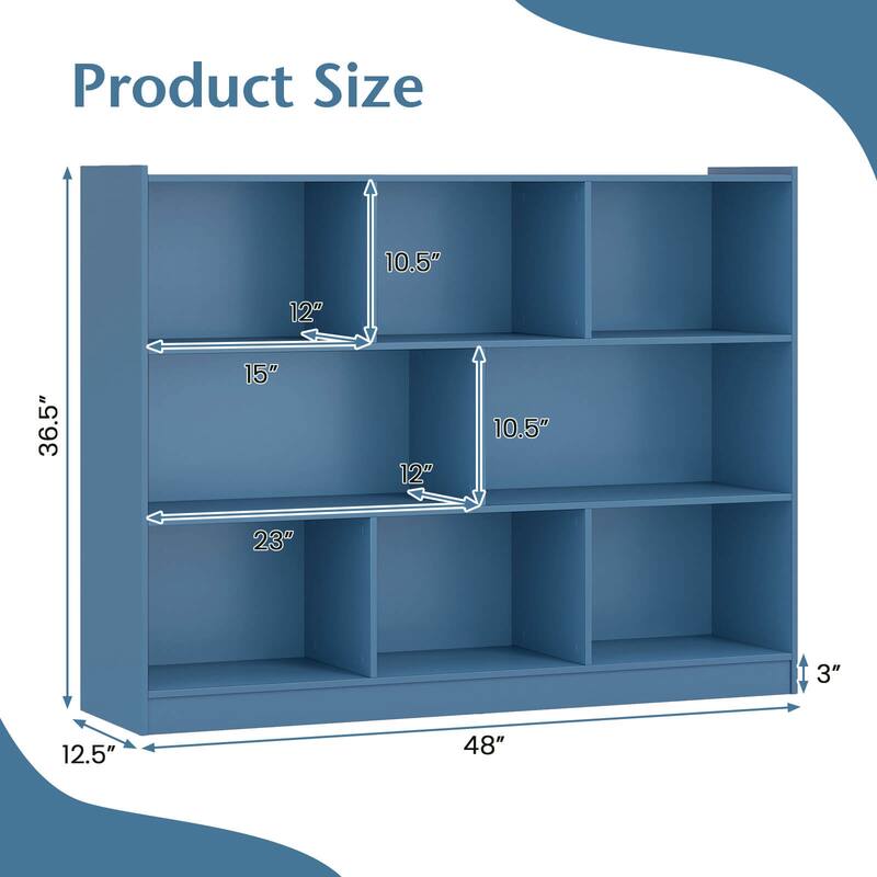 Costway 3-tier Open Bookcase 8-Cube Bookshelf Storage Display Cabinet - 48'' x 12.5'' x 36.5''
