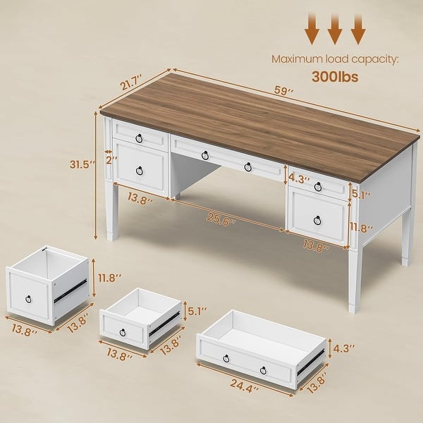 dimension image slide 28 of 30, Farmhouse Executive L Shaped Desk Home Office Desk with Drawers and Storage Cabinet & Power Outlet