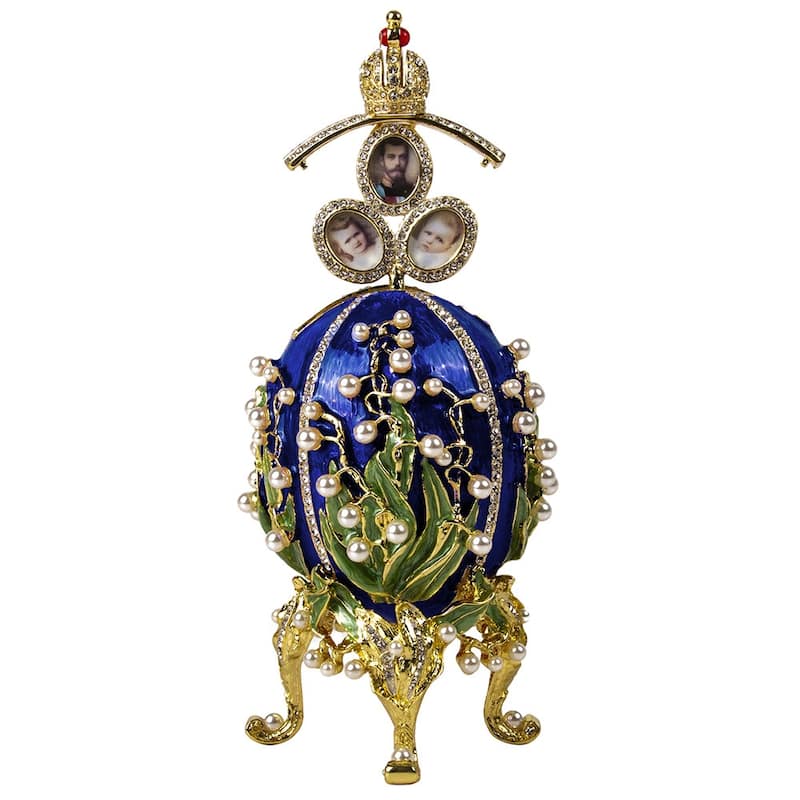 Imperial Faberge Egg Lilies of the Valley w/ Portraits Surprise in Blue